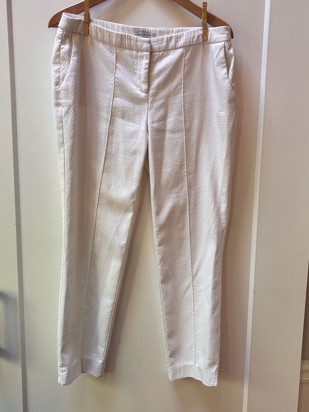 Katherine Barclay Cream Textured Straight-Leg Pants